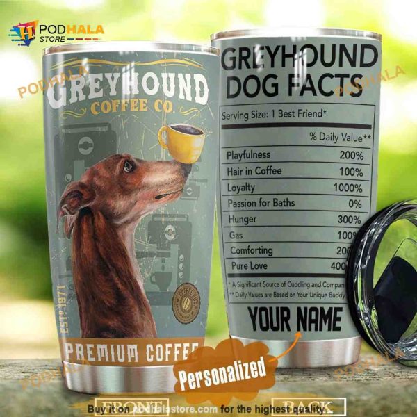 Greyhound Dog Facts Personalized Gift Travel Coffee Tumbler