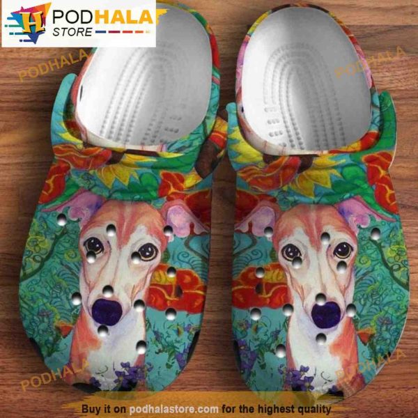 Greyhound Dog Portrait On The Cover Of Hippie 3D Funny Crocs Crocband