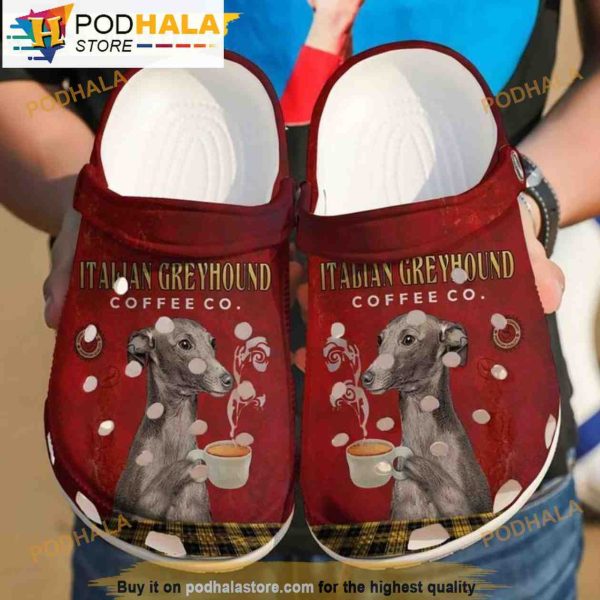Greyhound Italian Cute Dog With A Cup Of Coffee 3D Funny Crocs Crocband