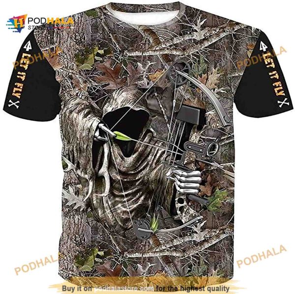 Grim Reaper Bow Hunter Camo Printed Hunter Viking 3D Shirt