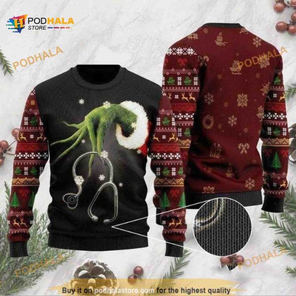 Grinch Nurse Xmas Ugly Wool Sweater