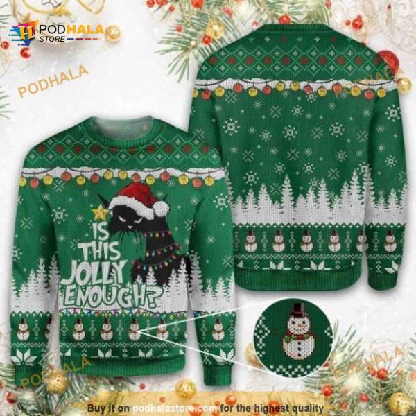 Grumpy Cat Is This Jolly Enough Funny Xmas Ugly Wool Sweater