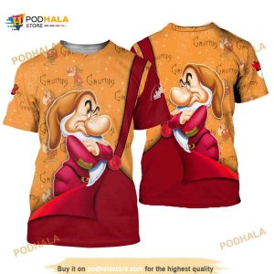 Grumpy Dwarf Red Button Overalls Patterns Disney Unisex 3D Shirt