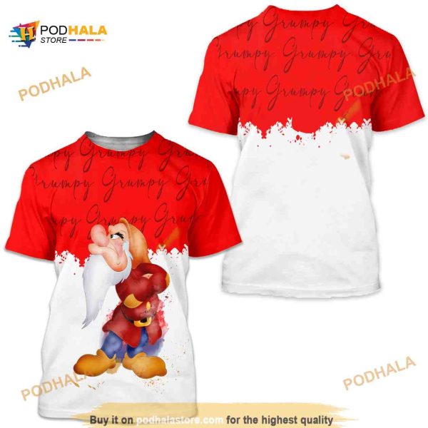 Grumpy Dwarf Red Watercolor Glitter Disney Graphics 3D Shirt