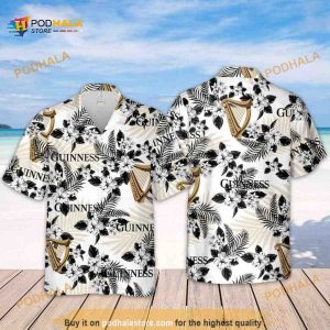 Guinness Beer Hawaiian Shirt, Hibiscus Flower Pattern Gift For Beach Trip Aloha Shirt