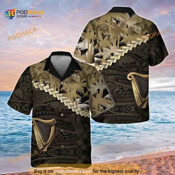 Guinness Beer Hawaiian Shirt, Palm Tree Blend Polynesian Pattern Aloha Shirt