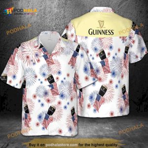 Guinness Hawaiian Shirt, American Flag Fireworks 4th July Independence Day Aloha Shirt