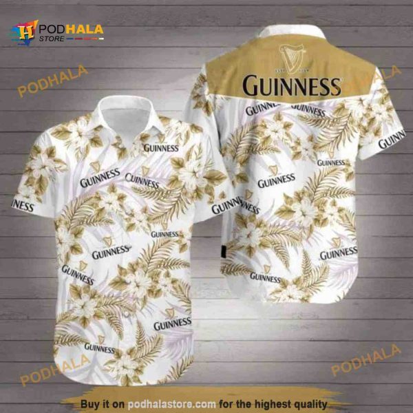 Guinness Hawaiian Shirt, Basic Yellow Tropical Flora Aloha Shirt