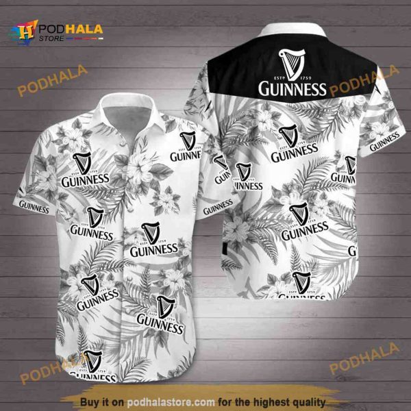 Guinness Hawaiian Shirt, Black And White Flora For Summer Lovers Aloha Shirt