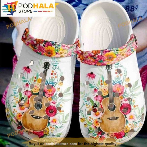 Guitar Sunflowers Roses Butterflies Birthday For Guitar Lovers 3D Crocs