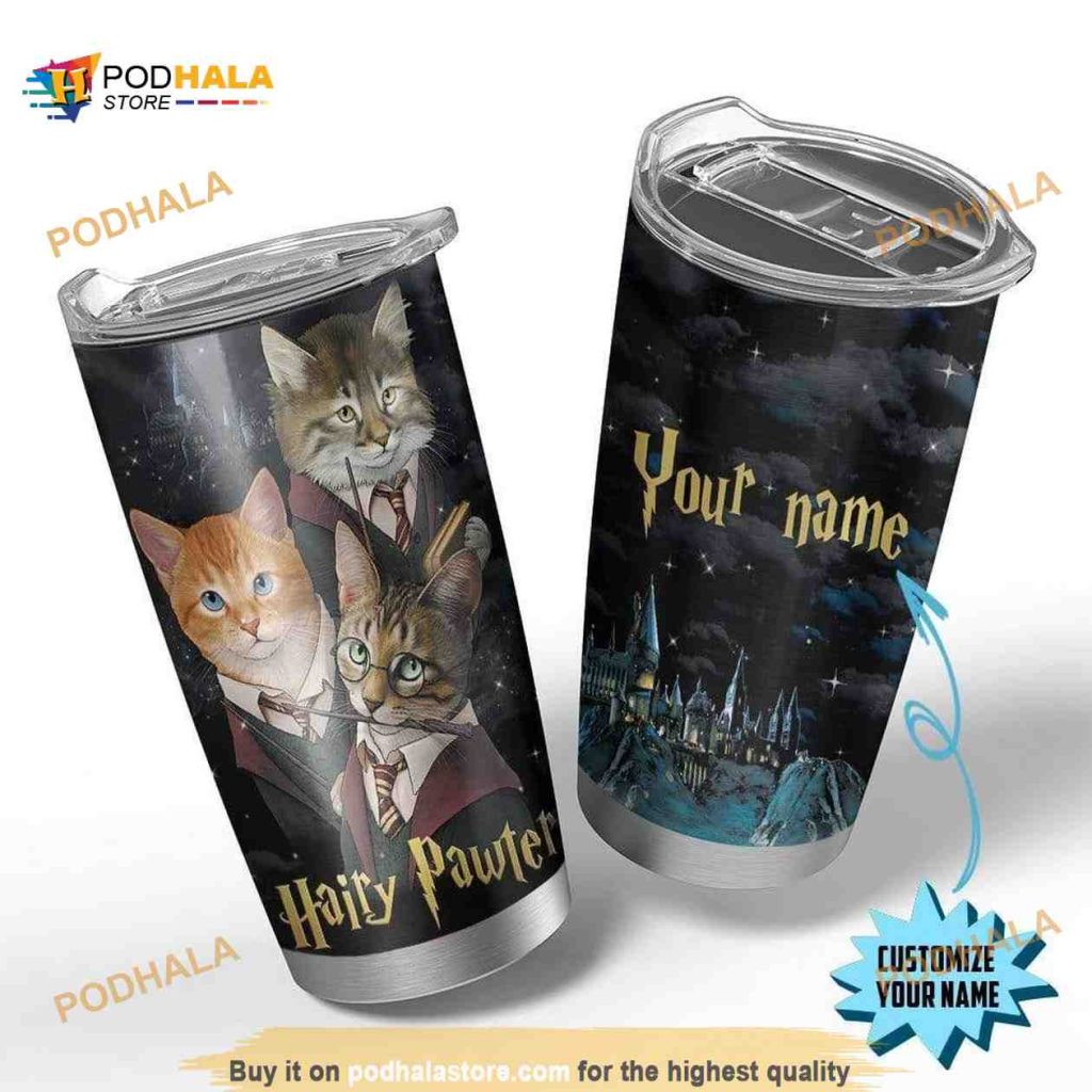 Hairy Pawter Cat Custom Name Gift Travel Coffee Tumbler