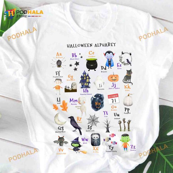 Halloween Alphabet Scary Halloween Shirt, Halloween Gifts For Kids