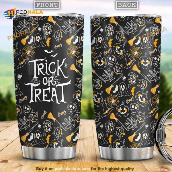 Halloween Pattern Black Background Stainless Steel Cup Coffee Tumbler