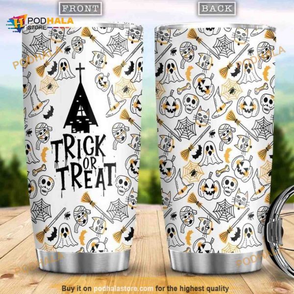 Halloween Pattern White Background Stainless Steel Cup Coffee Tumbler