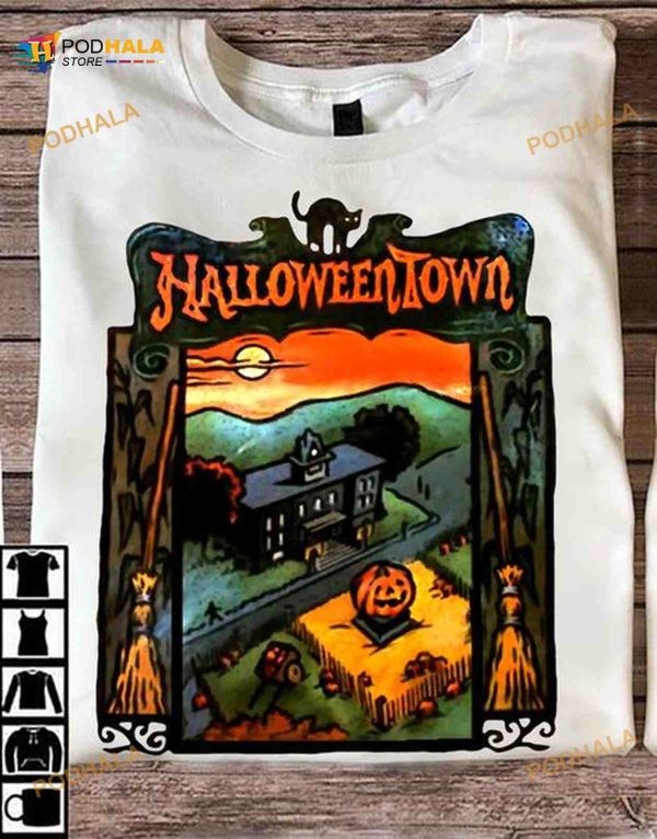 Halloweentown Black Cat Haunted Pumpkin House Brooms Shirt