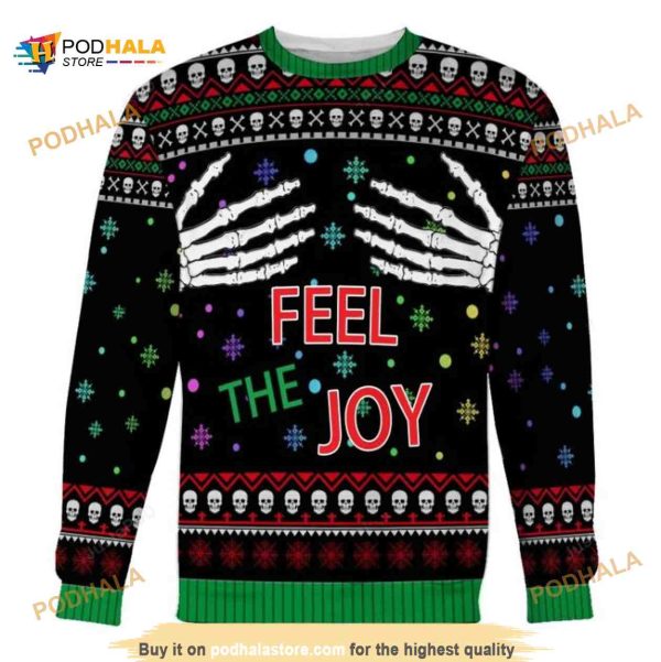 Hand Skeleton Feel The Joy Christmas Funny Ugly Wool Sweater