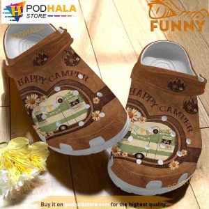 Happy Camper Brown 3D Funny Crocs Crocband, Best Camping Gifts