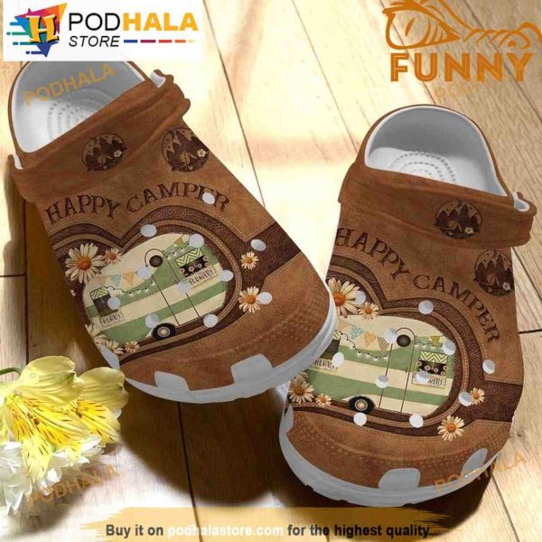 Happy Camper Brown 3D Funny Crocs Crocband, Best Camping Gifts