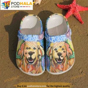 Happy Golden Retrievers Beautiful Dog In 3D Funny Crocs Crocband