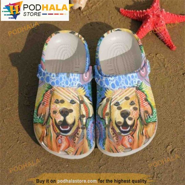 Happy Golden Retrievers Beautiful Dog In 3D Funny Crocs Crocband