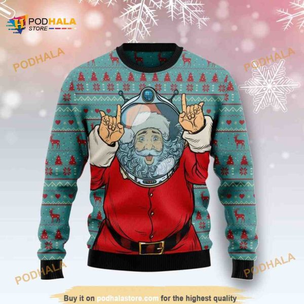 Happy Santa Clause Astronaut Ugly Xmas Sweater