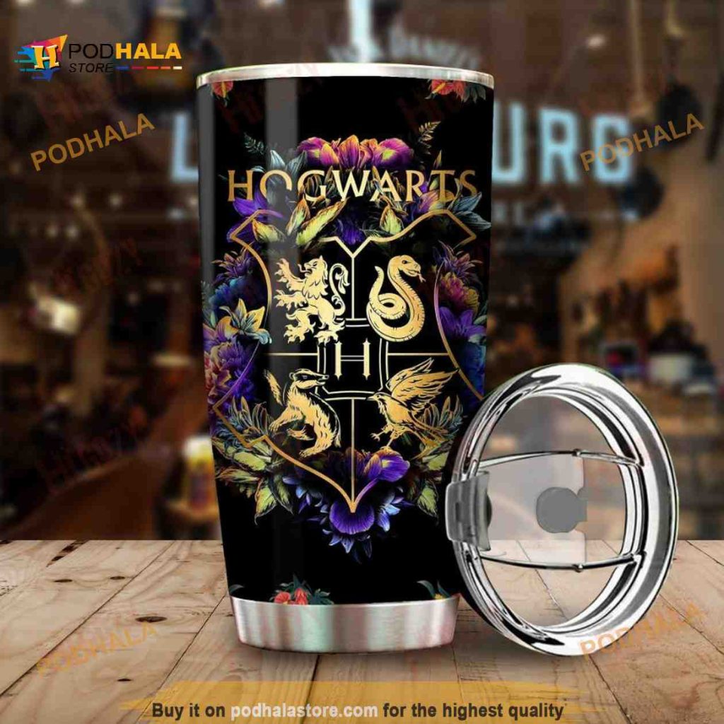 Harry Potter Hogwarts Logo Magical Floral Coffee Tumbler
