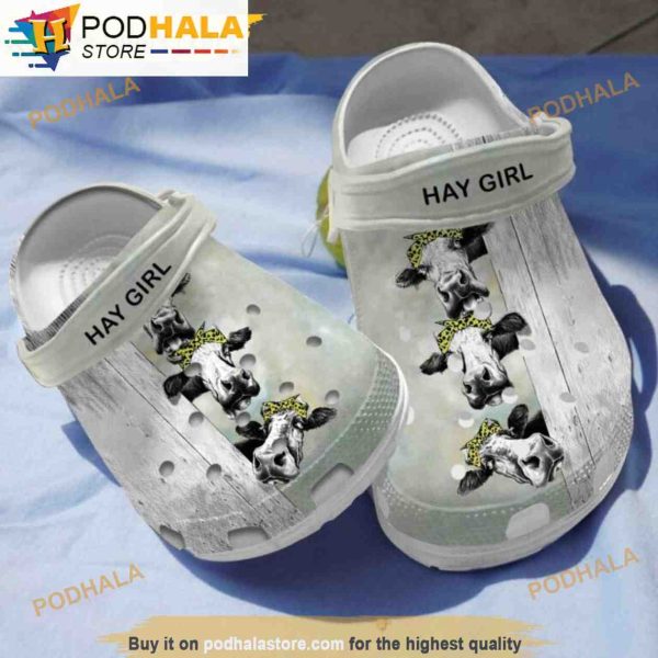 Hay Girls Cow With Yellow Ribbon 3D Funny Clog