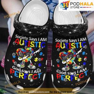 Heart Dabbing Society Says I Am Autistic Puzzle Pieces 3D Funny Clog
