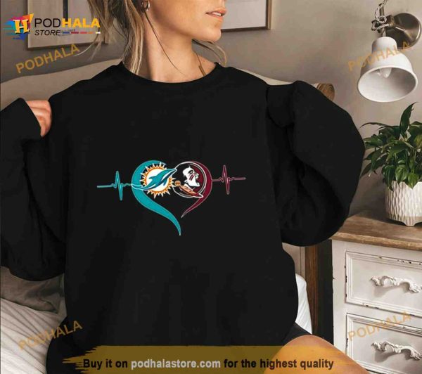 Heartbeat Miami Dolphins And Florida State Seminoles Shirt
