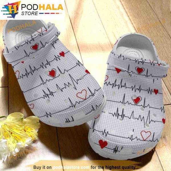 Heartbeat White 3D Funny Crocs Clog Shoes