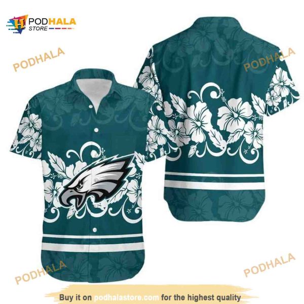 Hibiscus Flowers Pattern NFL Philadelphia Eagles Funny Hawaiian Shirt For Football Fans