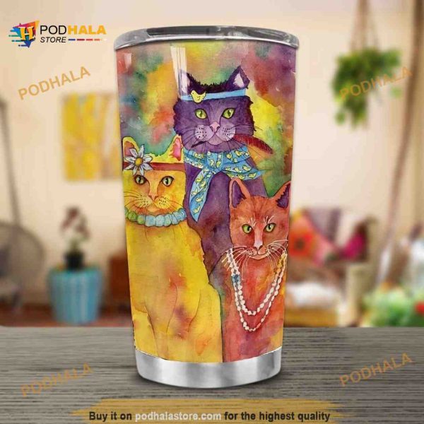 Hippie Cat Stainless Steel Cup Travel Tumbler, Hippe Gift