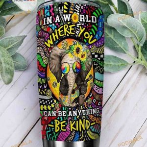 Hippie Elephant Doodle Stainless Steel Cup Travel Tumbler, Hippe Gift