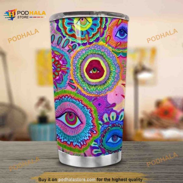 Hippie Eye Art Stainless Steel Cup Travel Tumbler, Hippe Gift