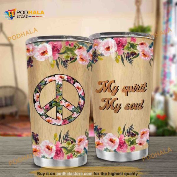 Hippie Flower Stainless Steel Cup Travel Tumbler, Hippe Gift
