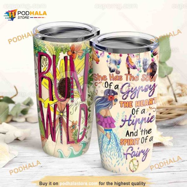 Hippie Girl Stainless Steel Cup Travel Tumbler, Hippe Gift