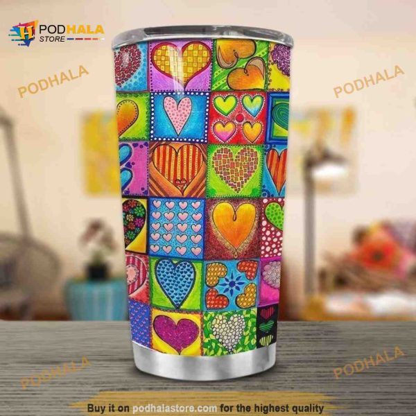 Hippie Heart Stainless Steel Cup Travel Tumbler, Hippe Gift