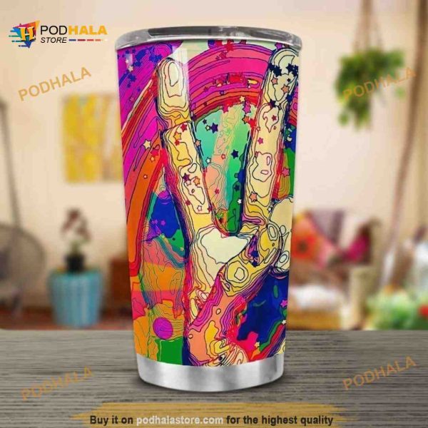 Hippie Peace Color Stainless Steel Cup Travel Tumbler, Hippe Gift