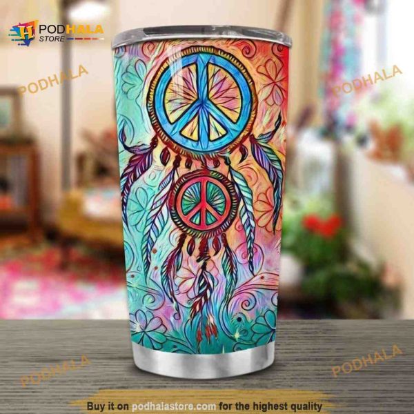 Hippie Peace Dreamcatcher Stainless Steel Cup Travel Tumbler, Hippe Gift