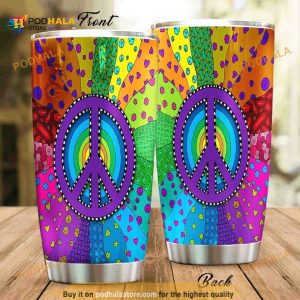 Hippie Peace Pattern Stainless Steel Cup Travel Tumbler, Hippe Gift