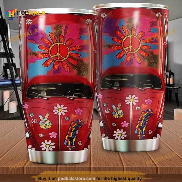 Hippie Red Bus Stainless Steel Cup Travel Tumbler, Hippe Gift