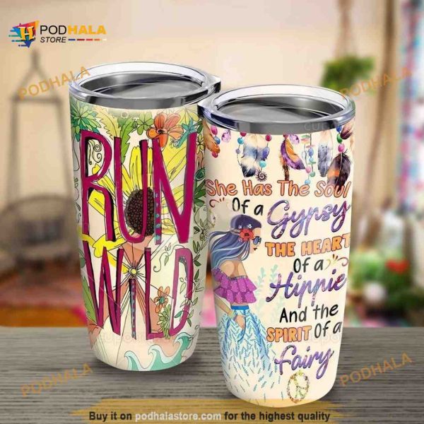 Hippie Run Wild Stainless Steel Cup Travel Tumbler, Hippe Gift