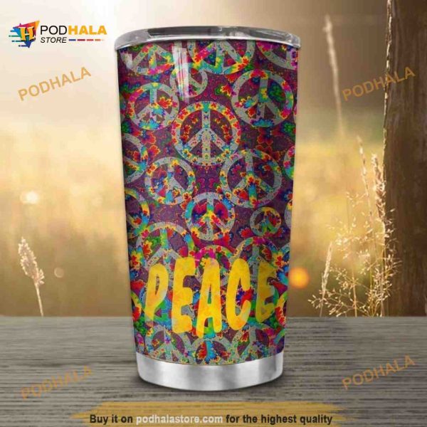 Hippie Sign Pattern Stainless Steel Cup Travel Tumbler, Hippe Gift