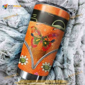 Hippie Sunflower Butterfly Car Stainless Steel Cup Travel Tumbler, Hippe Gift