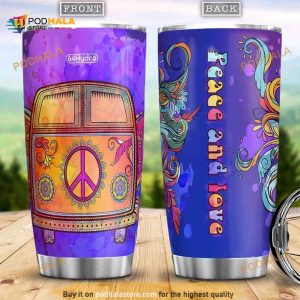 Hippie Van Peace And Love Stainless Steel Cup Travel Tumbler, Hippe Gift