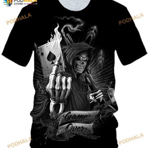 Hisayhe Mens Fiend Skull Vintage Tee 3D Creative Digital Printed Pattern Shirt