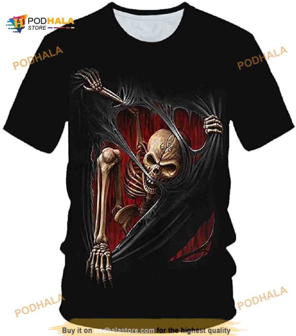 Hisayhe Skull Shirts for Men Halloween Scary Novelty 3D Short Sleeve Shirt