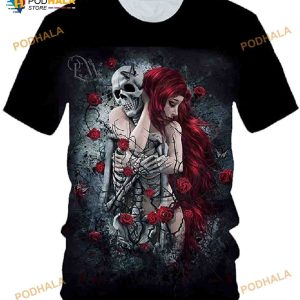 Hisayhe Skull and Beauty 3D Shirt, Skulls and Roses Unisex Short Sleeve Tshirt