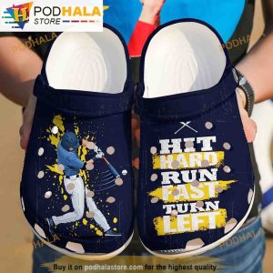 Hit Hard Run Fast Turn Life Baseball Gifts 3D Funny Crocs