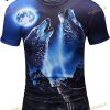 Hiuwa 3D Shirt Fashion Wolf Howling To The Moon T Shirt